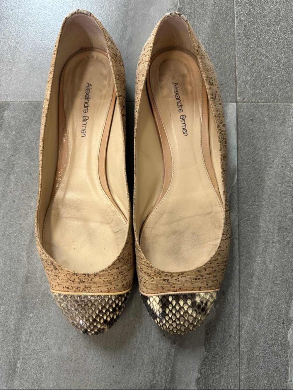 Alexandre Birman Cork Ballet Flats with Snake-Print Pointed Toe